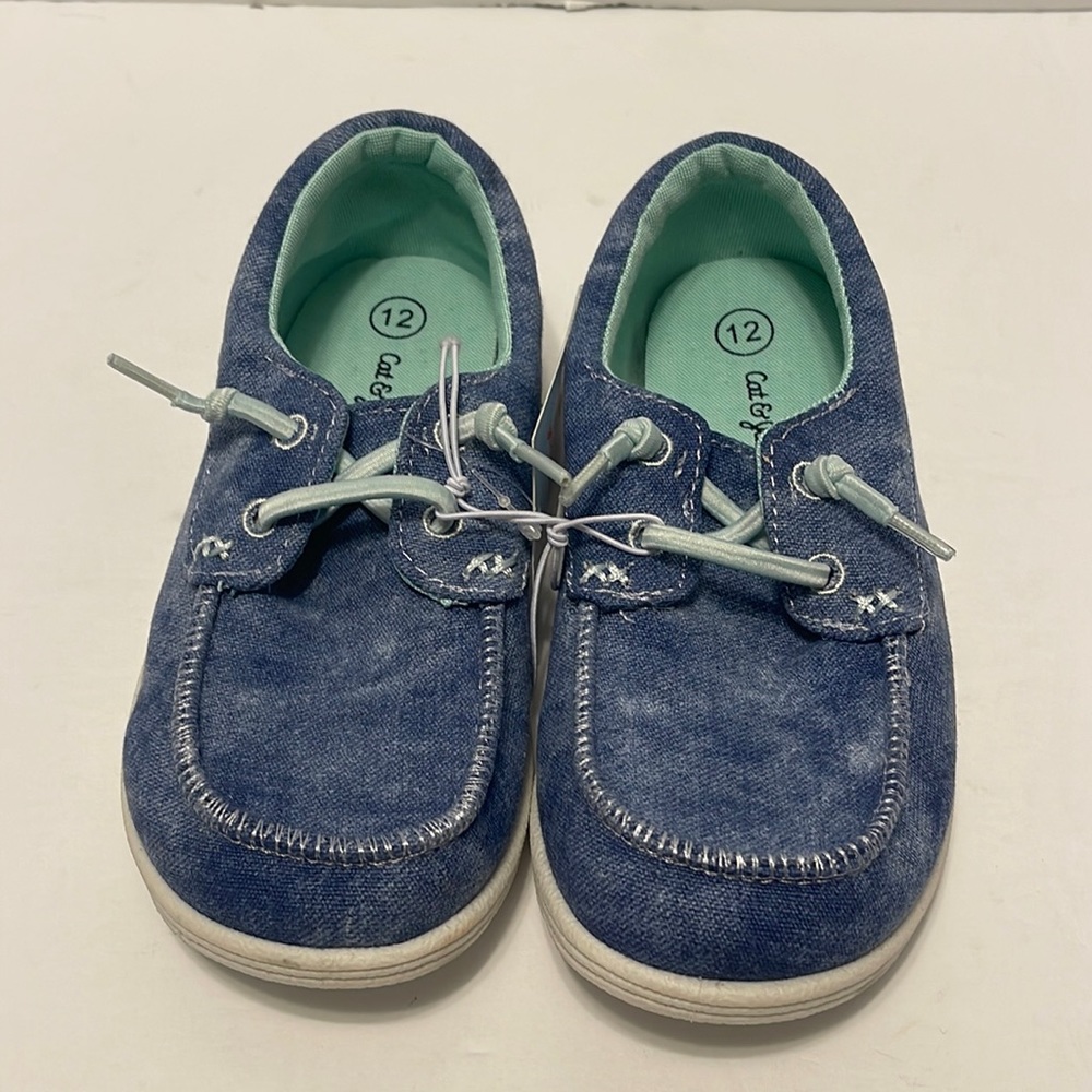 Toddler Boy’s Size 12 Blue Slip On Elastic Lace Moccasin Toe Sneakers